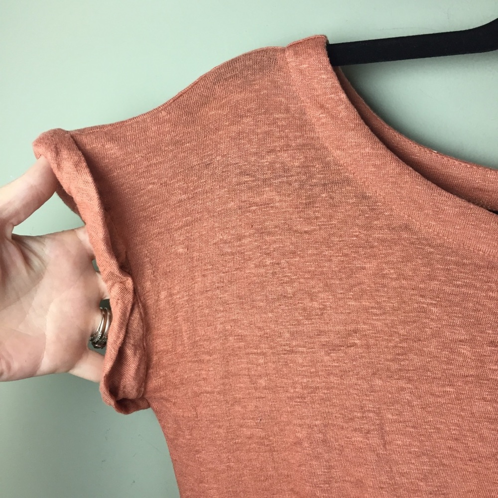 Mod Ref 100% Linen Gathered Drape Rolled Cuff Dre… - image 5